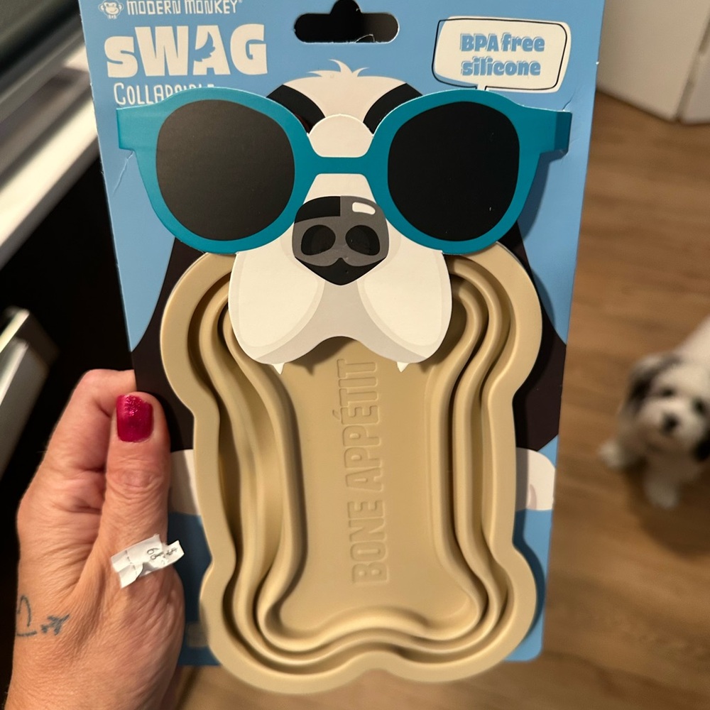 Modern Monkey Swag Collapsible Doggie Bone Dish Water Food Bowls NEW Travel